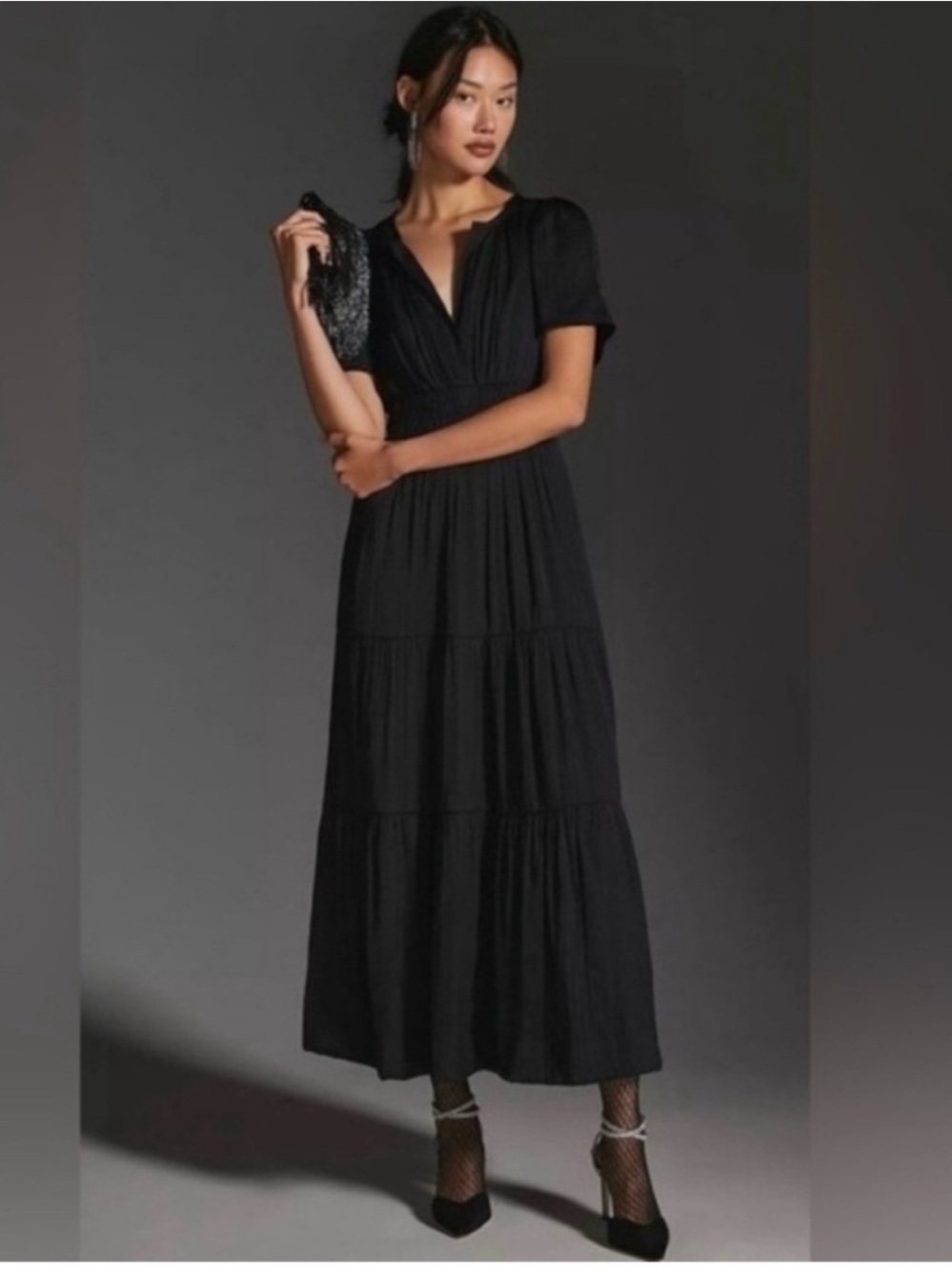 Anthropologie Somerset Satin Black Maxi Dress